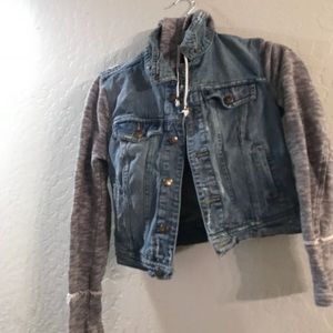 Free people small denim jacket with fabric sleeves